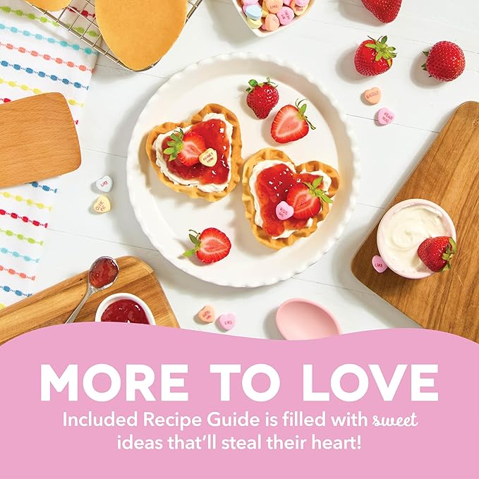 DASH x Sweethearts® Mini Waffle Maker - 4” Waffle, Heart Shaped Waffle, Nonstick Waffle Iron with Quick Heat-Up, Perfect Mini Waffle Maker for Kids and Families, Valentines Day - Bestie (Blue)