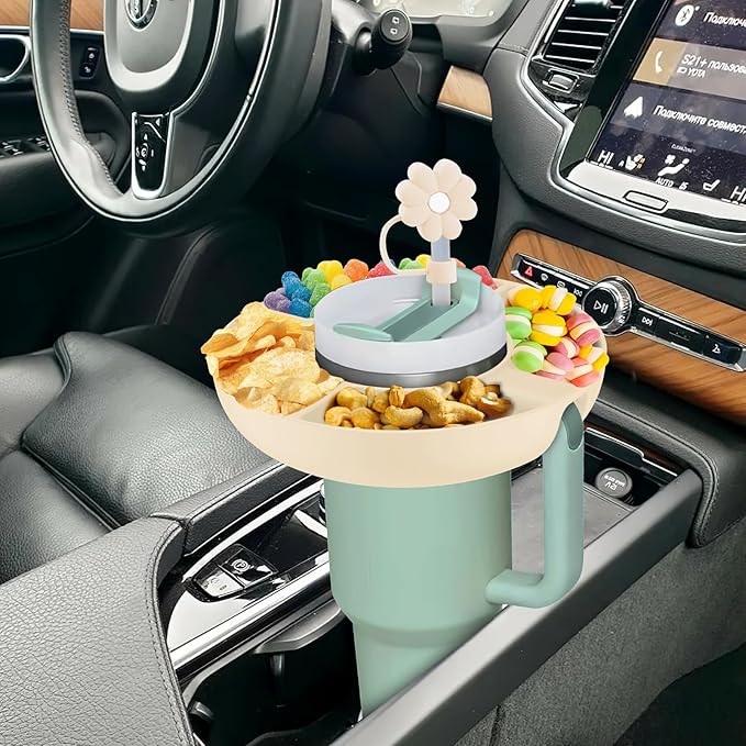 Snack Bowl for Stanley Cup 40 oz with Handle-Perfectly Compatible with Stanley Quencher H2.0 Tumbler 40 oz with Handle, Reusable Silicone Snack Tray, Stanley cup accessories (Cream Snack Bowl)
