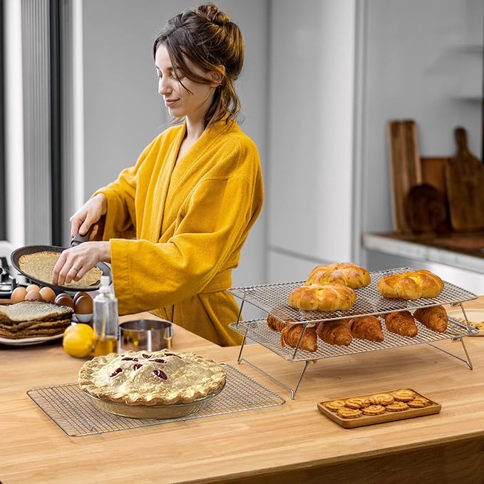 Stainless Steel Stackable Cooling Rack for Baking, 3 Tier 12”x 16.5”,Oven & Dishwasher Salf and Fit Half Sheet,Wire Cooling Racks for Cookie, Pizza, Cake