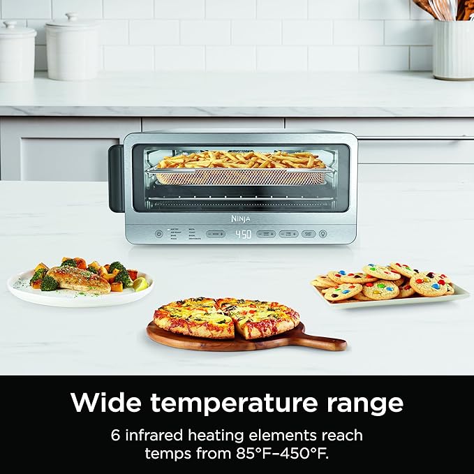 Ninja Flip Toaster Oven & Air Fryer, 8-in-1 Functionality, Flip Up for Storage Space, Large Capacity, Air Fry Basket, Wire Rack, Sheet Pan, Removable Crumb Tray, Stainless, 1800 Watts, SP151 (Renewed)