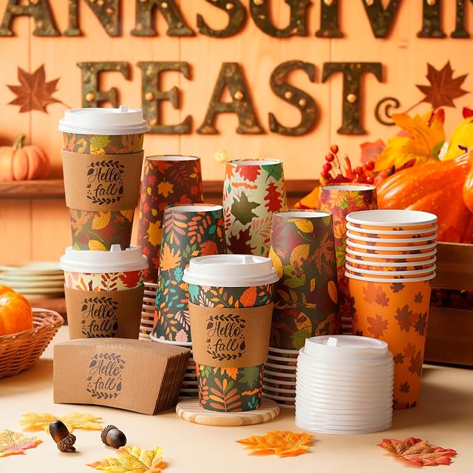 48 Set Thanksgiving Fall Disposable Coffee Cups - Image 6