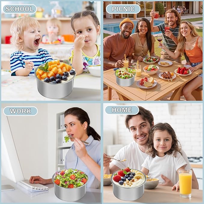 Cmonie 3Pack Stainless Steel Containers with Lids,10/20/33 oz Easy Open Leak Proof Metal Snack Containers,Food Storage Bento Box for Snacks, Fruits (3Pcs-10 oz)