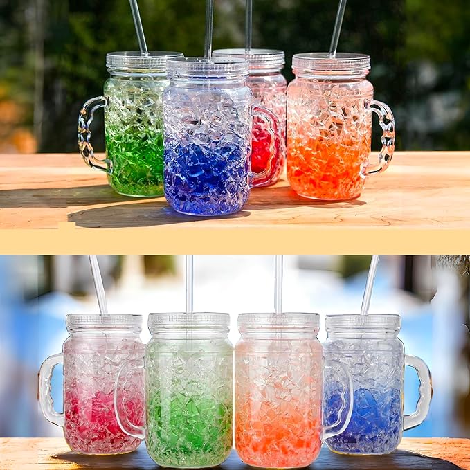 Lily's Home Old Fashion Drinking Glasses at BBQs and Parties, Clear with Assorted Color Accents (With Lids and Straws)