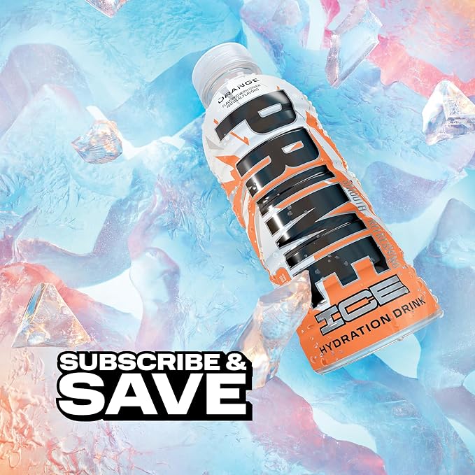 PRIME Hydration ICE ORANGE, Sports Drinks, Electrolyte Enhanced for Ultimate Hydration, 250mg BCAAs, B Vitamins, Antioxidants, Low Sugar, 16.9 Fl Oz, 12 Pack