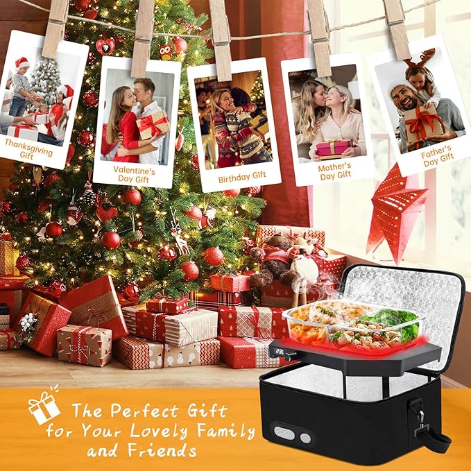 Aotto Portable Oven Electric Lunch Box Food Heater - 12V/24V 2-in-1 Car Food Warmer, Temperature Control with LED Display, Cook, Reheat & Keep Meals Warm for Car, Truck, Travel - Black