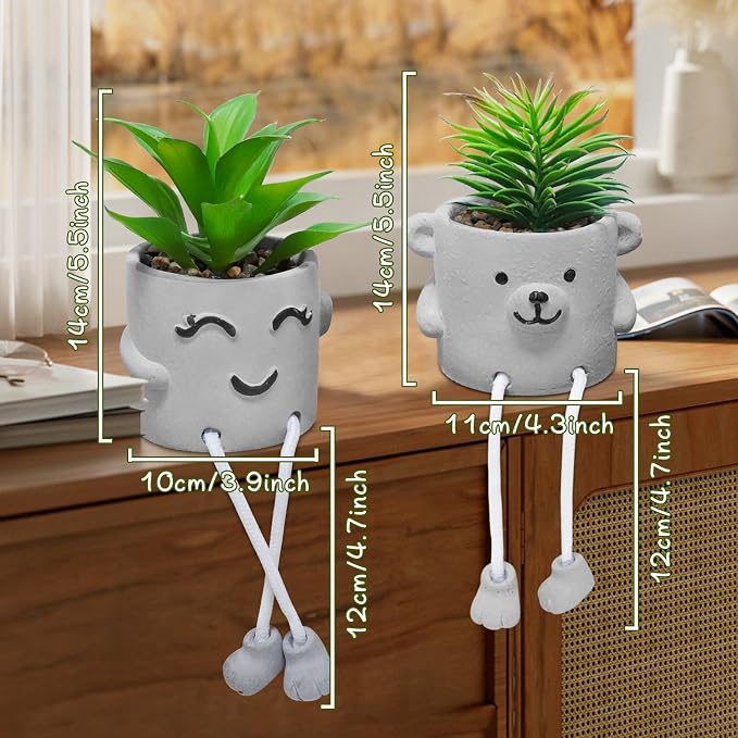 Zerzsy Fake Desk Plants in Cement Pots, Faux Plant Succulents Shelf Decorations - Image 9