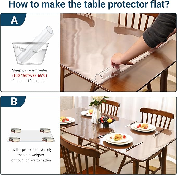 Clear Table Cover Protector Rectangle 42 x 90 Inch, 1.5mm Transparent Plastic Table Protector Waterproof, Anti-Scratch Clear Desk Mat for Office Desktop Dresser Dining Table, FDA Compliant