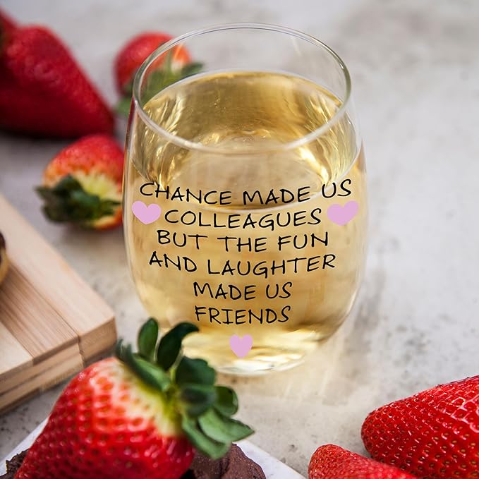Gelid Chance Made Us Colleagues - Best Coworker BFF Gift - Perfect For Work Bestie Friend - Leaving or Going Away Present for Men and Women - 15 oz Stemless Wine Glass