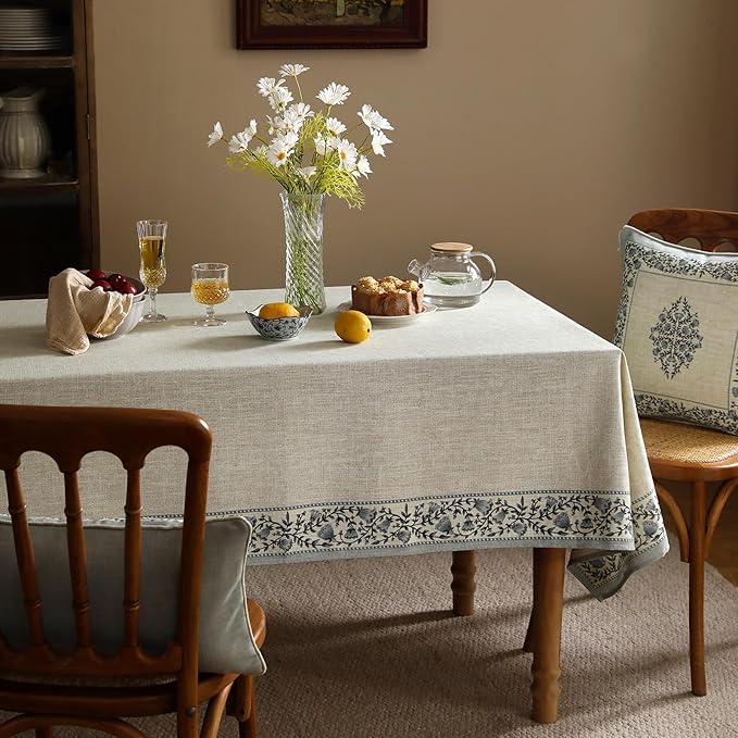 ISAENNE Designer Vintage Linen Elegant Rectangular Tablecloth,Chinoiserie Floral Indoor Table Cloth,Wrinkle Resistant Decor Table Cover for Dining Thanksgiving Kitchen,55"*79"-Segerman B