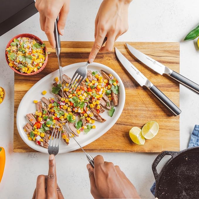 Schmidt Brothers - Crosstown Series 4-Piece Steak Knife Set, High-Carbon German Stainless Steel Cutlery, Double Cross Tang Handles