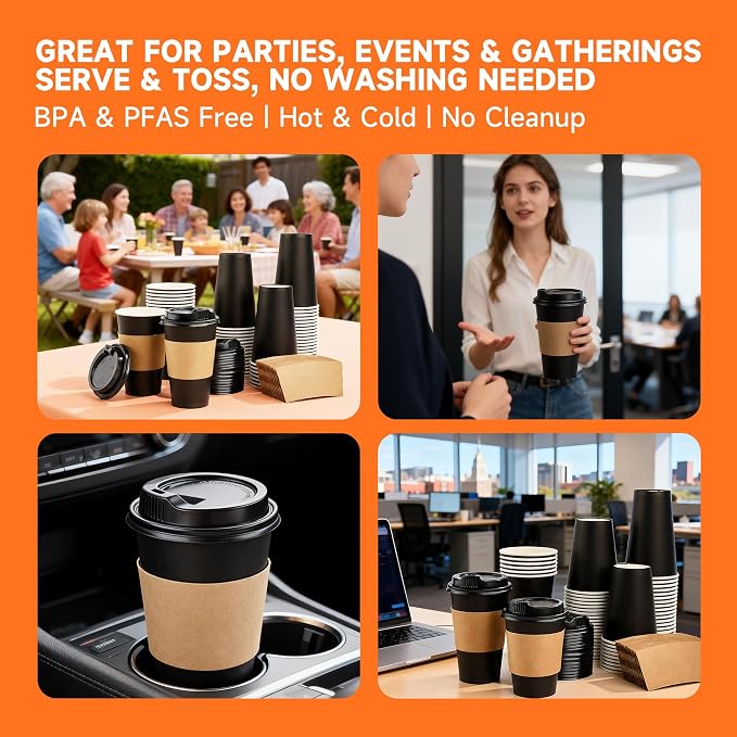 METAPRINT 50 Pack 16 oz Disposable Coffee Cups - Image 8