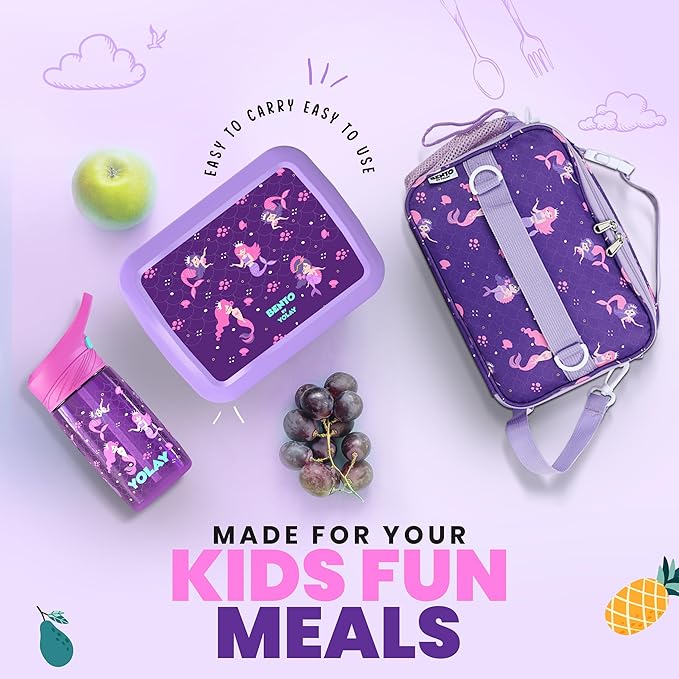 YOLAY Bento Box for Kids Lunch Box Leak-Proof, 5-Compartment Lunch Box Kids for Ages 3-10, Durable with Anti-Slip Base, Suitable for Schools, Outdoor and Travel (Mermaid)