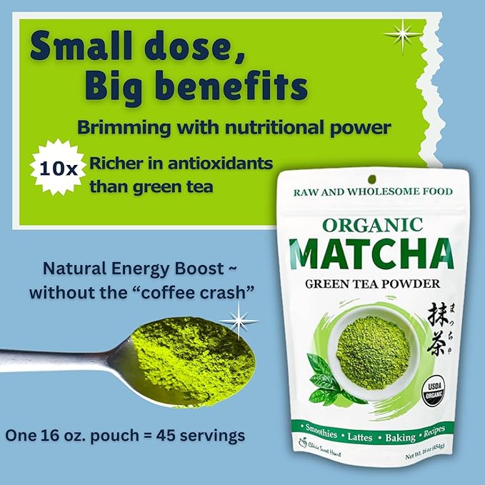 Cherie Sweet Heart Organic Matcha Green Tea Powder - Premium Culinary Grade, Authentic Japanese Origin, Antioxidant-Rich, Gluten-Free, Vegan โ Perfect for Lattes, Cooking, Baking & Smoothies โ 16oz Resealable Bag