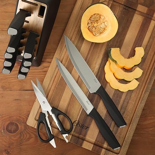 Oster Brixen 13 Piece High Carbon Stainless Steel Kitchen Cutlery Knife Block Set W/Black Wood Block - Cuchillos Para Cocina