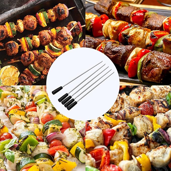 Skyflame Stainless Steel Electric Barbecue Shish Kabob Skewer Set with 9pcs Skewers, Automatic Rotating Skewer Turner with Adjustable Speed Motor and Adjustable Length Rotisserie BBQ Grill Rack