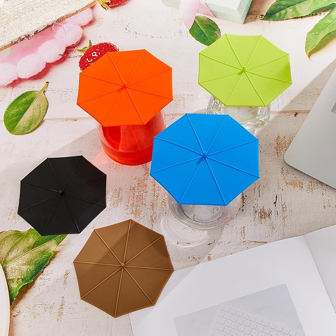 Patelai 6 Pcs Silicone Cup Covers 4.13 Inch Umbrella Coffee Cup Lid Reusable - Image 6
