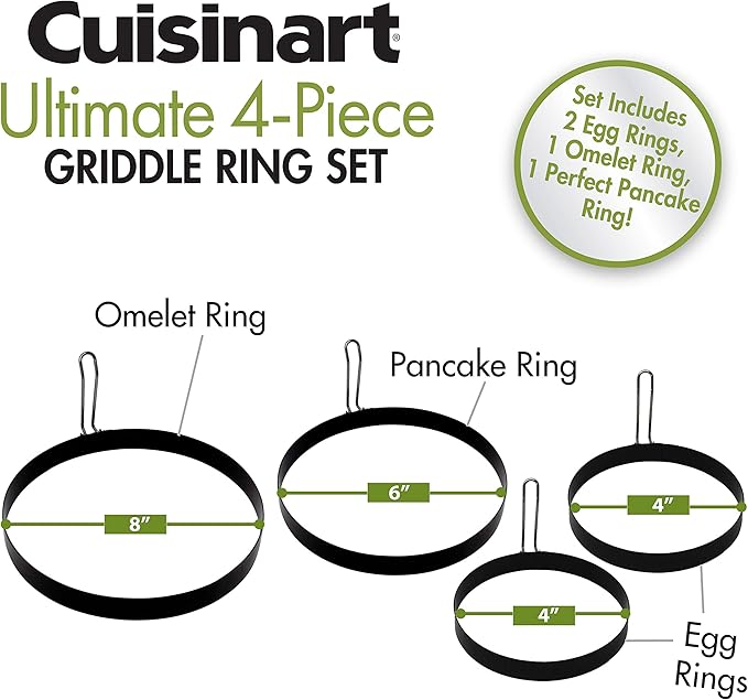 Cuisinart CGR-400, Size: 4 inch, 6 inch and 8 inch, Ultimate Griddle Ring Set, 4-Piece