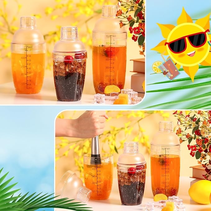 Lallisa 16 Pcs Plastic Cocktail Shaker Set Drink Mixer Clear Shaker Cup - Image 7