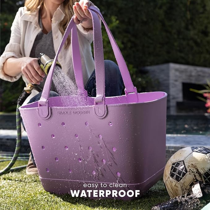 Simple Modern Extra-Large Beach Bag | Waterproof Getaway Rubber Tote with Zipper Pocket for Travel, Pool, Boat, Groceries, Sports | Ice Gray