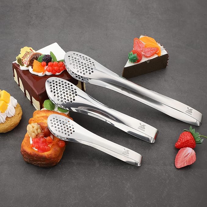 MSY BIGSUNNY Chef Kitchen Tongs Stainless Steel Food Serving Tongs Set Buffet tongs (silver 7" 9" & 11", 3 pack)