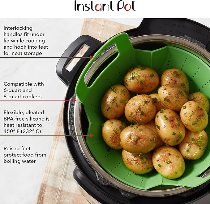 Instant Pot Official Silicone Steamer Basket, Versatile and BPA-Free, Compatible with 6 Qt. and 8 Qt. Cookers, Ideal for Steaming Vegetables, Fish, and More, Dishwasher Safe, Heat Resistant up (Green)