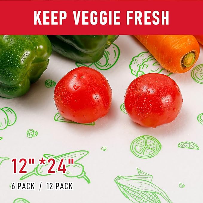 Cooyes Refrigerator Liners, Premium Absorbent Fridge Mats Non-Slip Washable, 12" x 24" Refrigerator Shelf Liners and Mats for Glass Shelves & Kitchen Cabinets, Non-Adhesive(6 PCS Green Veggie)