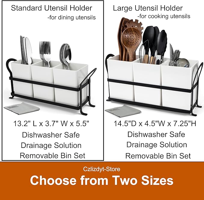 Cutlery Holder with Drain Holes, Silverware Caddy for Party Countertop, 3pcs Bins Set Utensil Holders for Spoon and Fork, White