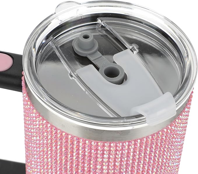 Bioworld Pink Rhinestone Vacuum Insulated 40 Oz. Stainless Steel Tumbler with Leak-Proof Lid & Easy Carry Handle for Travel or Home