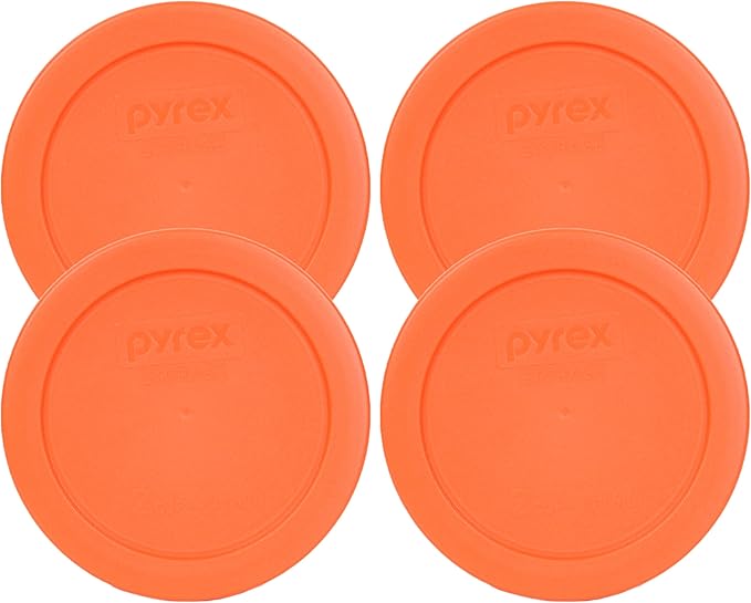 Pyrex 2 Cup Round Storage Cover #7200-PC for Glass Bowls (4, Orange)