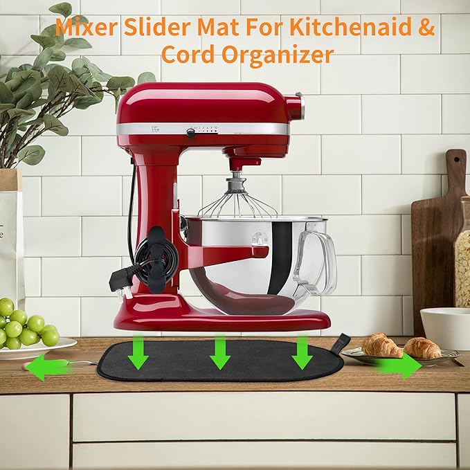 Sliding Mat for Kitchenaid Mixer, Mover Mat Pad for 5-8Qt Bowl Lift Stand Mixer, Kitchen Appliance Slider Compatible for Pro 600 Stand Mixer with Black Kitchen Accessory, Kitchen Aid Mixer Accessories