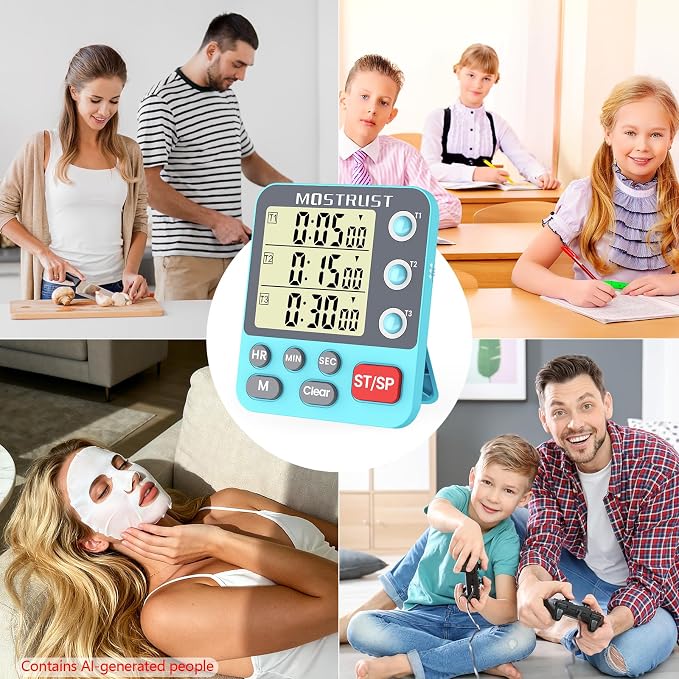 Digital Dual Kitchen Timer, 3 Channels Countdown Triple Timer - Image 7