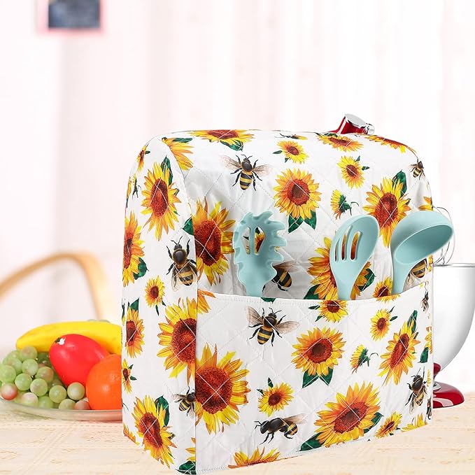Stand Mixer Cover,Sunflower Kitchen Mixer Cover Compatible With 5-8 Qt Kitchenaid Hamilton Mixers,Sunflower Bee Spring Summer Yellow Kitchen Decoration,Pioneer Woman Kitchen Aid Mixer Assecories