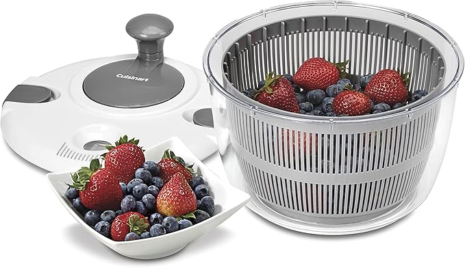 Cuisinart Large Salad Spinner- Wash, Spin & Dry Salad Greens, Fruits & Vegetables, 5qt, CTG-00-SASG Grey