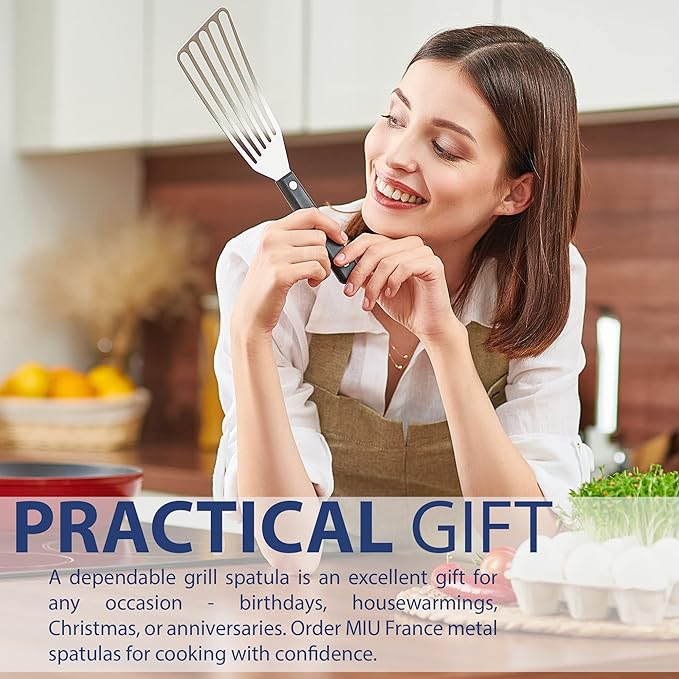 Slotted Stainless Steel Fish Spatula - 11-inch Thin, Heat Resistant with ABS Handle - Turner for Meat, Eggs, Nonstick Cookware