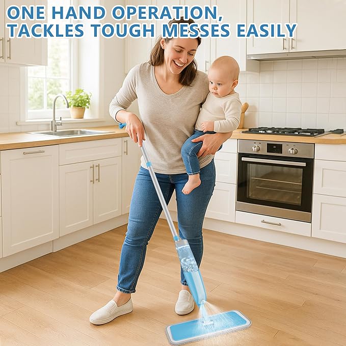 Spray Mops for Hardwood Floor Cleaning: MEXERRIS Wet Dust Dry Mop with 3 Washable Mopping Pads - Flat Floor Mop with Sprayer Home Commercial Use for Wood Laminate Ceramic Tiles Vinyl