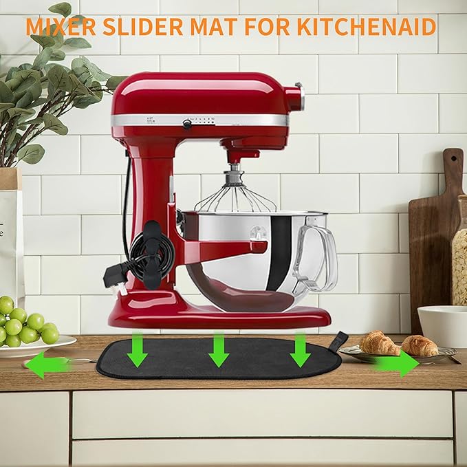 Sliding Mat for Kitchenaid Mixer with 2 Black Kitchen Accessories, Mover Slider Mat Pad for 5-8 Qt Bowl-Lift Stand Mixer, Kitchen Appliance Slider Mat Compatible with Professional 600 Stand Mixer