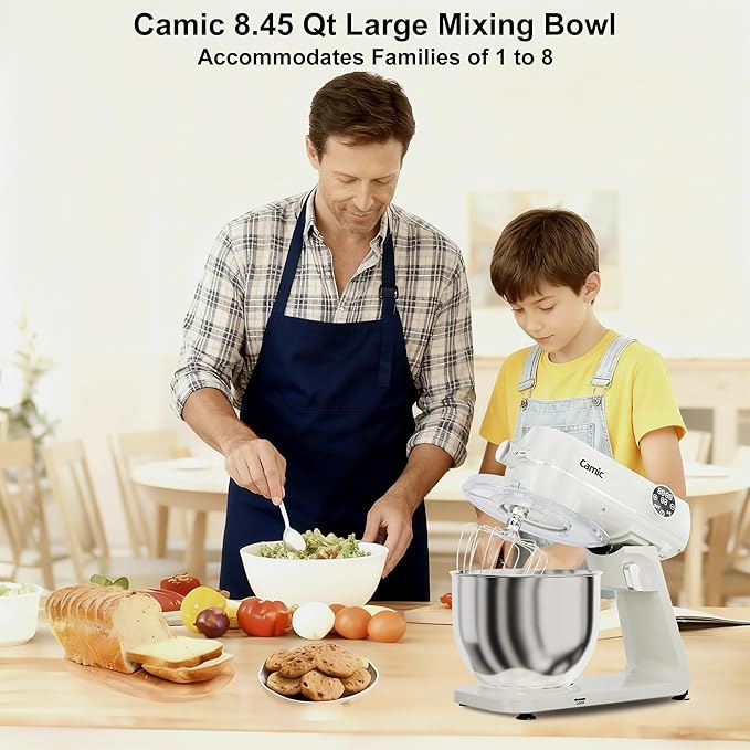 8.45 QT Digital Dough Mixer,10 Speed Large Capacity Kitchen Stand Mixer with Digital Timer & Tilt-Head, Electric Mixer with Whisk Dough Hook Mixing Beater for Baking,Cakes,Cookie,Bread,Salad(Beige)