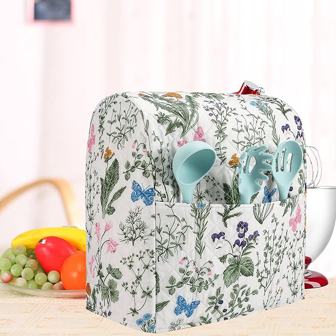 Stand Mixer Cover,Floral and Plants Kitchen Mixer Cover Compatible With 5-8Qt Kitchenaid Hamilton Mixers,Spring Summer Kitchen Decor,Kitchen Aid Mixer Covers,Pioneer Woman Kitchen Aid Mixer Assecories