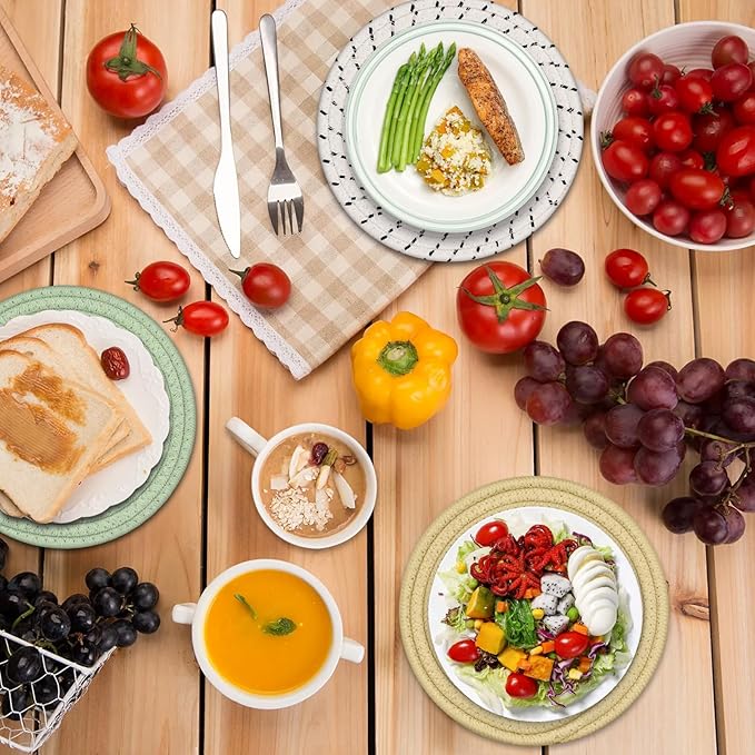 Trivets for Hot Dishes, 4 Pot Holders for Kitchen, Heat Resistant Mats for Countertop, 8 Inch Hot Pads for Hot Pots and Pans, Coaster, Home Essentials, Rustic Farmhouse Decor (Green)