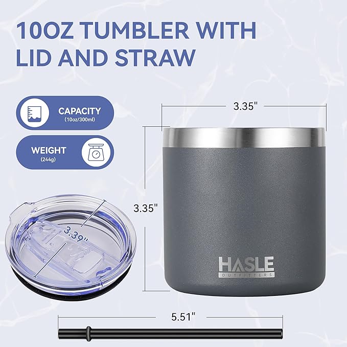 HASLE OUTFITTERS 10oz Insulated Tumblers with Lid and Straw,Stainless Steel Tumbler Travel Coffee Mug,Double Wall Reusable Tumbler Cup for Iced and Hot Drinks(Charcoal Gray,1 Pack)