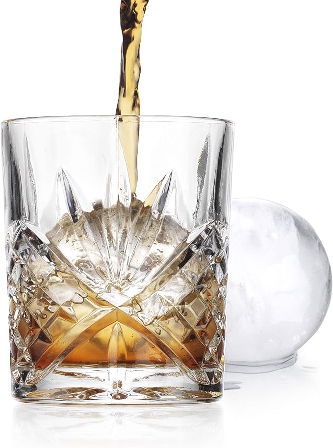 Godinger Old Fashioned Whiskey Glasses with Bonus Sphere Ice Ball Maker Ice Molds, Whiskey Drinking Glasses Set of 2, Rocks Glasses, Gifts for Men - Dublin Collection, Set of 2