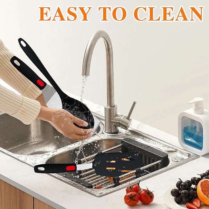 6-Pieces Silicone Spatula Turner Metal Stainless Steel Spatulas Set, Food-Grade 600°F Heat-Resistant Tools for Grilling, Burgers, Omelets and Pancakes with Non-Slip Handles