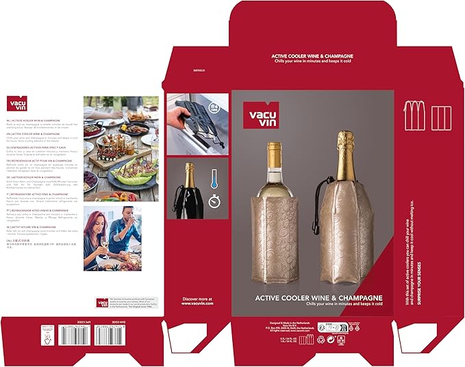 Vacu Vin Champagne & Wine Cooler Set - Flexible Insulated Chiller For Standard Size Bottles - Keeps Your Drinks Cold Longer - Lightweight & Easy To Use - Premium Design To All Occasions, Platinum