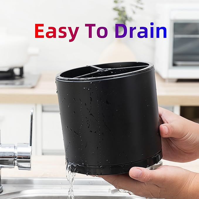 Utensil Holder,360°Rotating Kitchen Utensil Holder For Counter,Cooking Silverware Organizer Stainless Steel Caddy Flatware Spoon Spatula Tool Cutlery Container