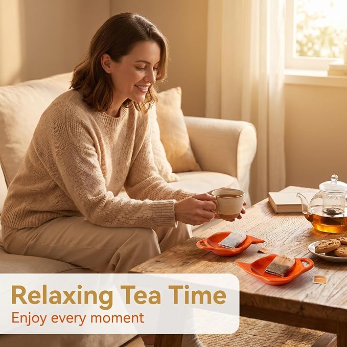2 Pcs Ceramic Tea Bag Holder Set, Teapot Shaped, Effective Drip Tray - Image 7