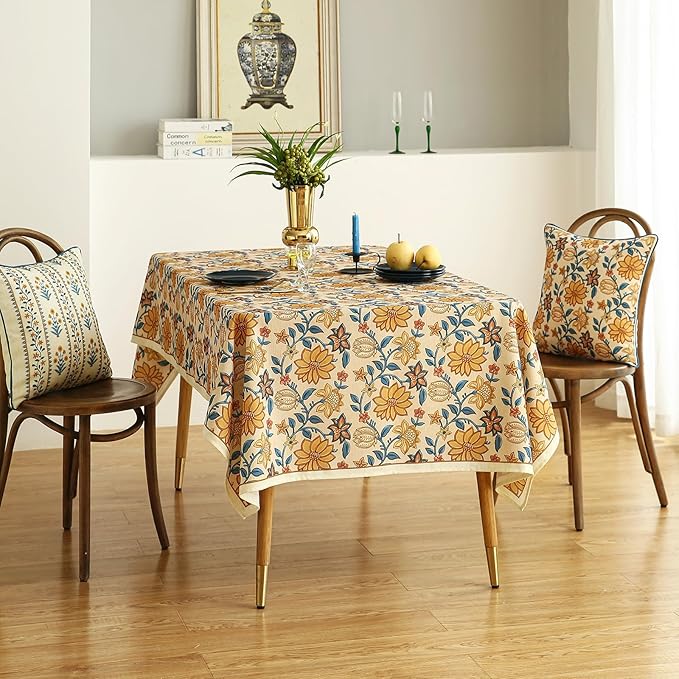 ISAENNE Designer Bohemian Floral Rectangular Tablecloth,Linen Colorful Table Cloth,Wrinkle Resistant Decor Tablecloths for Dining Thanksgiving Kitchen Party Christmas,55"*79"-Estevan B