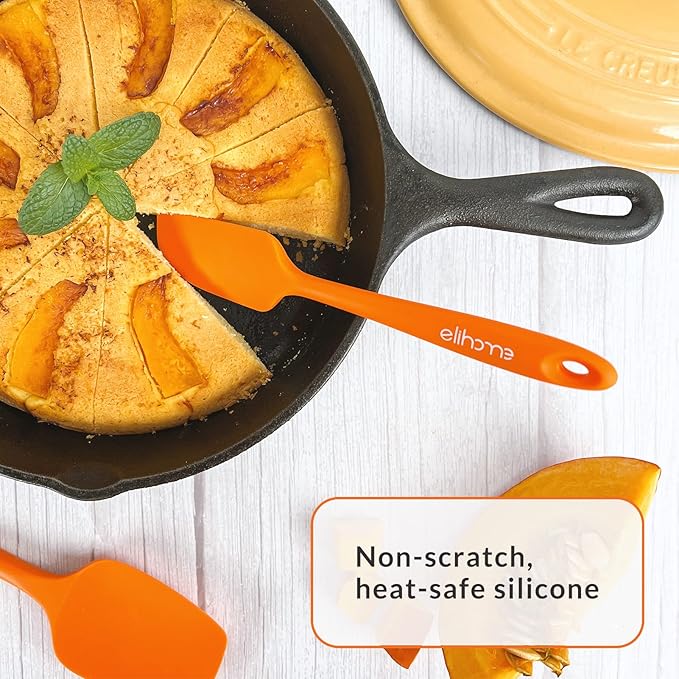 Elihome Chef Series 3 Piece Silicone Spatula Set - 600°F Heat Resistant Non Stick Rubber Kitchen Scraper Spatulas for Cooking, Baking, and Mixing – BPA Free and LFGB Certified Silicone (Orange)