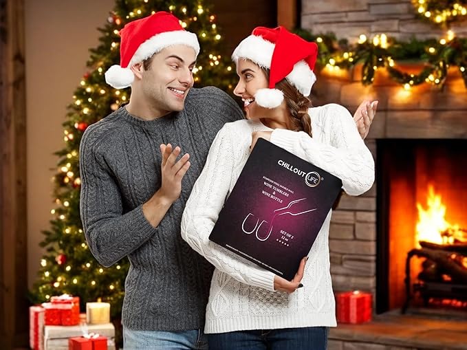 CHILLOUT LIFE 12 oz Stainless Steel Wine Tumblers 2 Pack & 1 Insulated Wine Bottle - Double Wall Vacuum Insulated Wine Glasses Cups with Lids and Straws Set Keeping Cold & Hot Gift Set