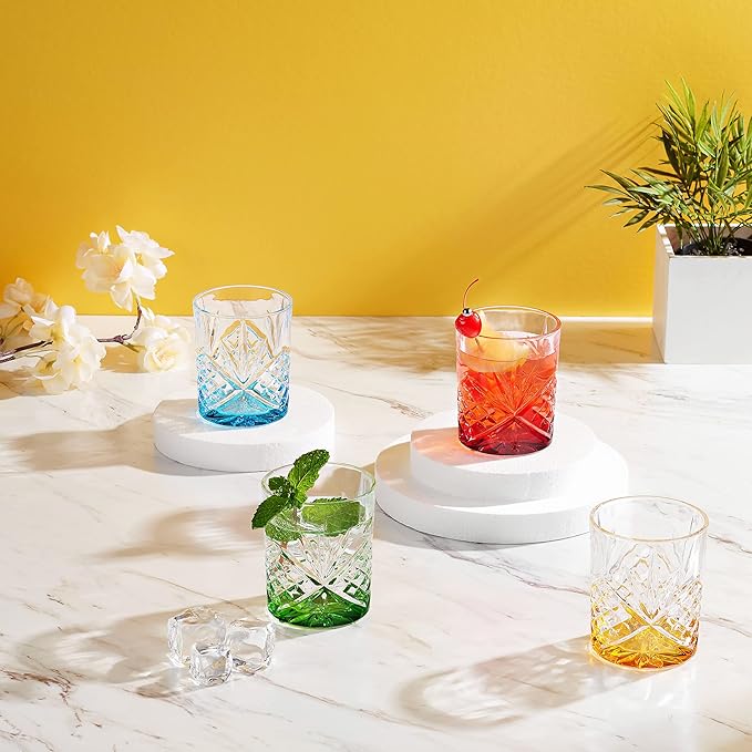 Godinger Whiskey Glasses, Old Fashioned Whiskey Glass for Cocktails, Scotch, Water Beverages - Dublin Crystal, Multi Color, Set of 4, 11oz