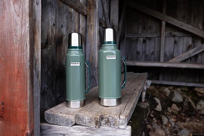 Stanley Heritage Classic Vacuum Bottle with Handle 2.0 qt | Wide Mouth with Leakproof Cup Lid | Keep Drinks Hot Cold for Travel | Insulated Stainless Steel Thermal Bottle | BPA-Free | Hammertone Green